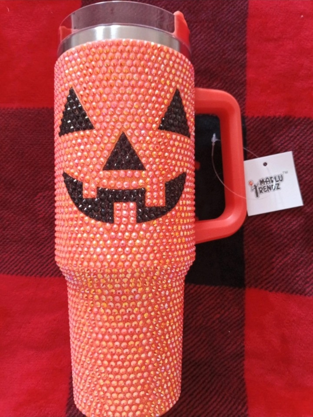 Sparkling Orange Pumpkin Tumbler with Handle -